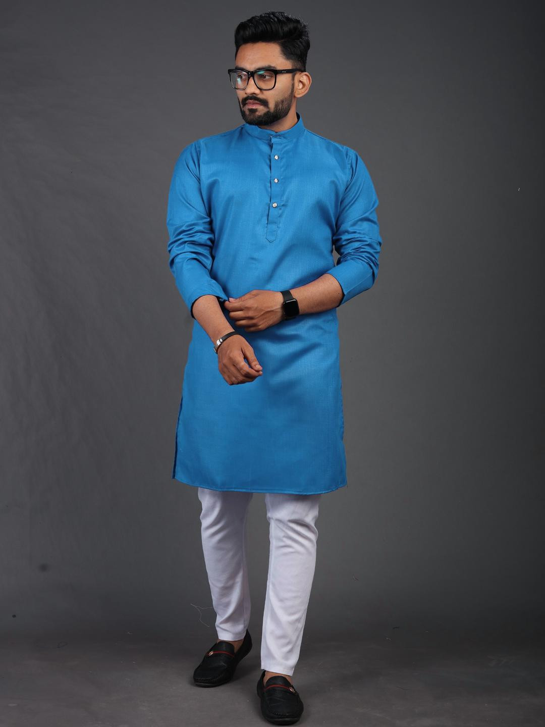 Enmozz Men Blue Blended Kurtas