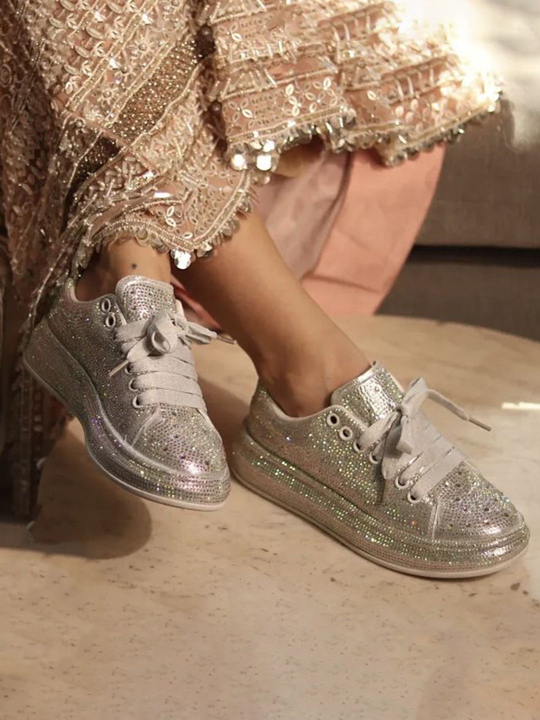 VANSON SHOES Women Embellished Round Toe Sneakers