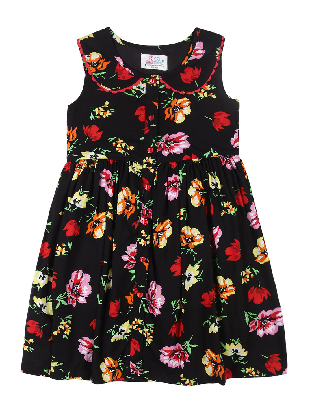 YOUNG BIRDS Girls Peter Pan Collar Floral Printed Fit and Flare Dress