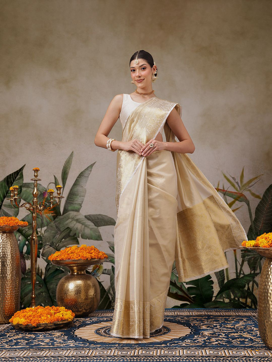 Silk Land Tissue Silk Onam Kasavu Saree