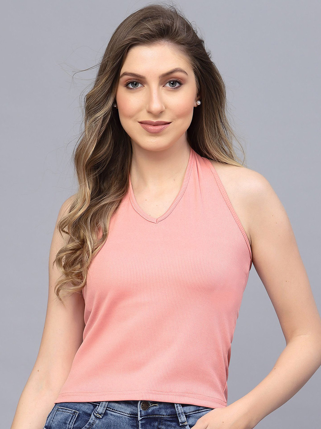 Selvia Ribbed Halter Neck Tank Crop Top