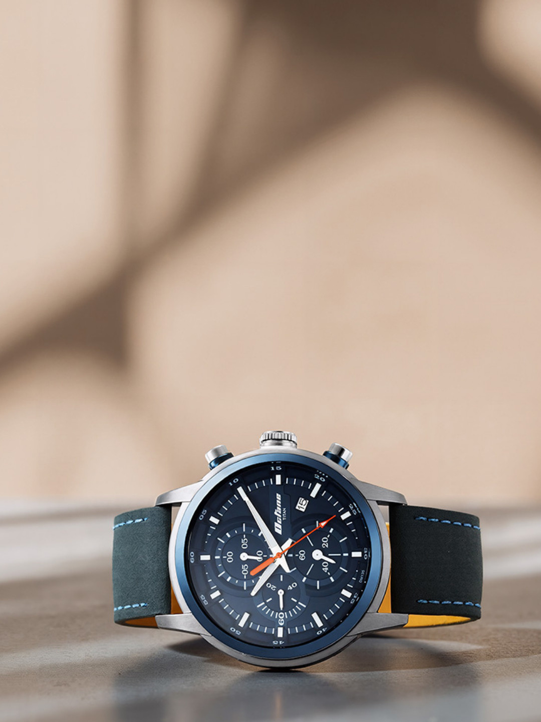 Titan Men Blue Dial & Blue Leather Straps Analogue Watch 90086KL01