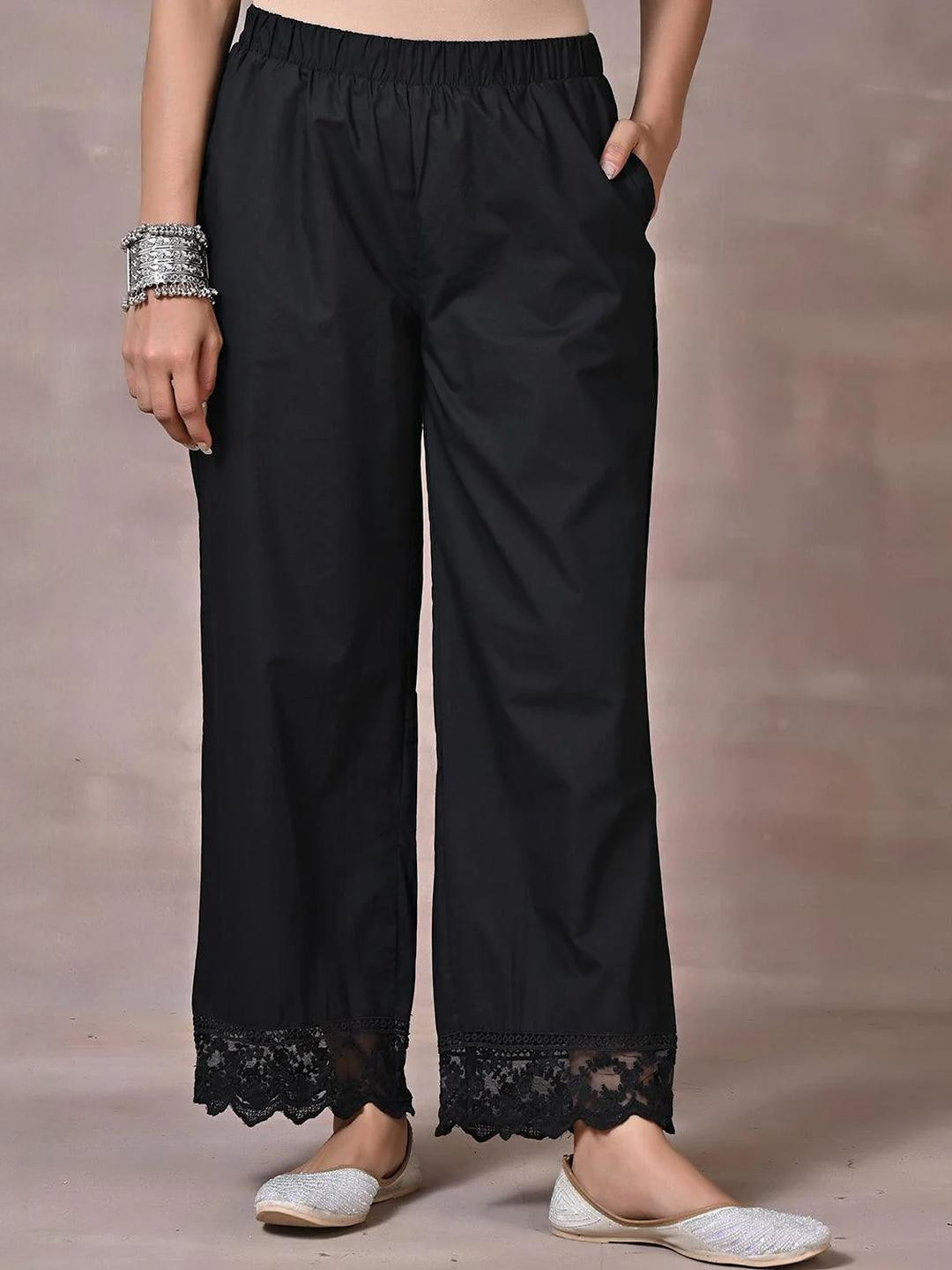 Lakshita Women Black Flared with Hem Cut Work Palazzos