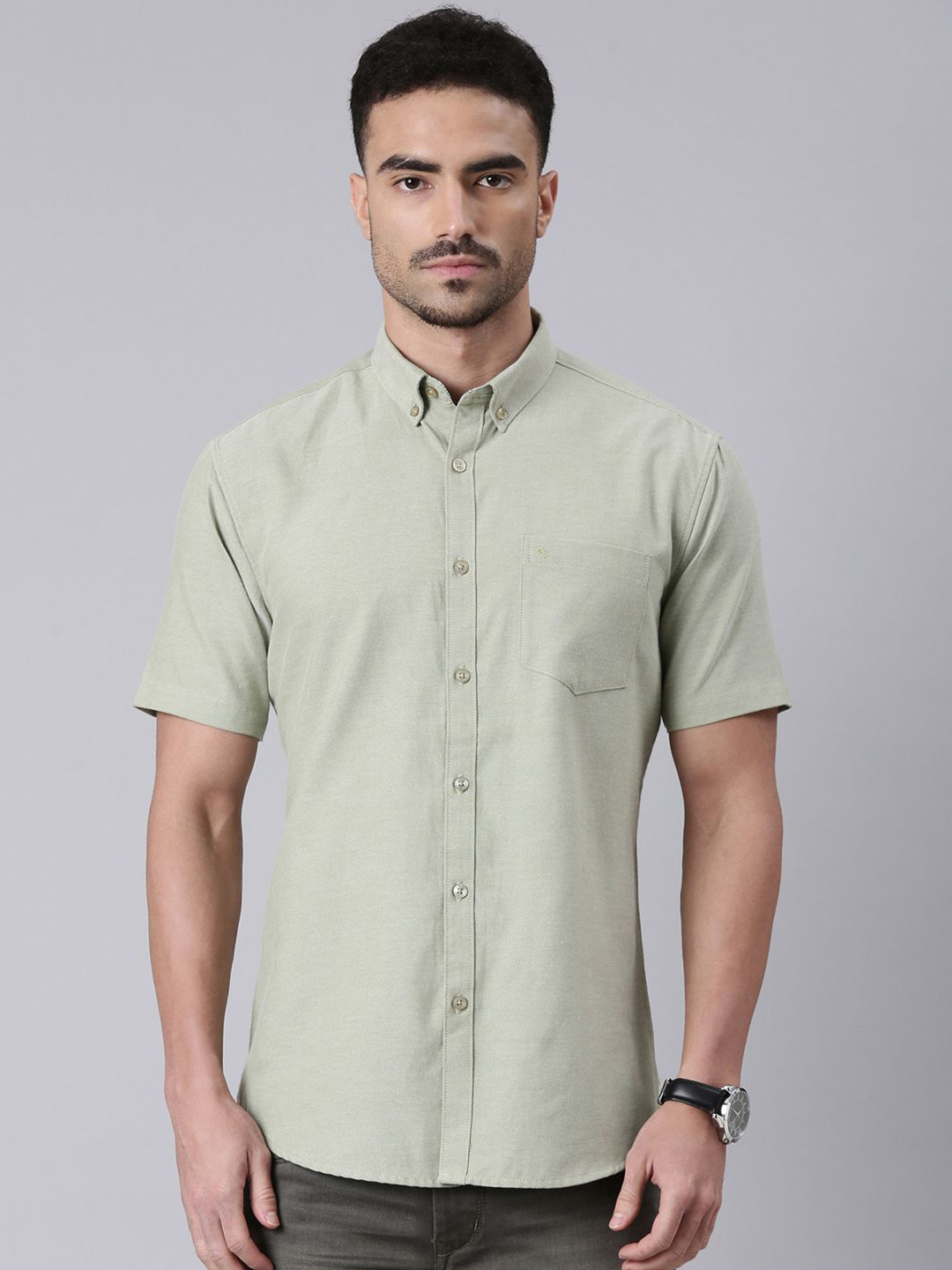Classic Polo Men Slim Fit Solid Button-Down Collar Cotton Casual Shirt