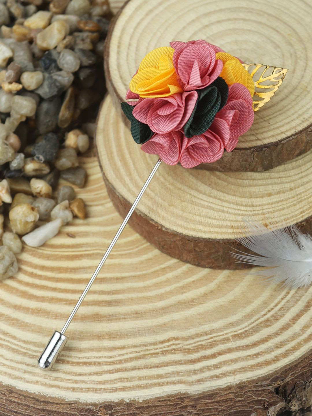 House of Pataudi Pink & Yellow Flower Brooch