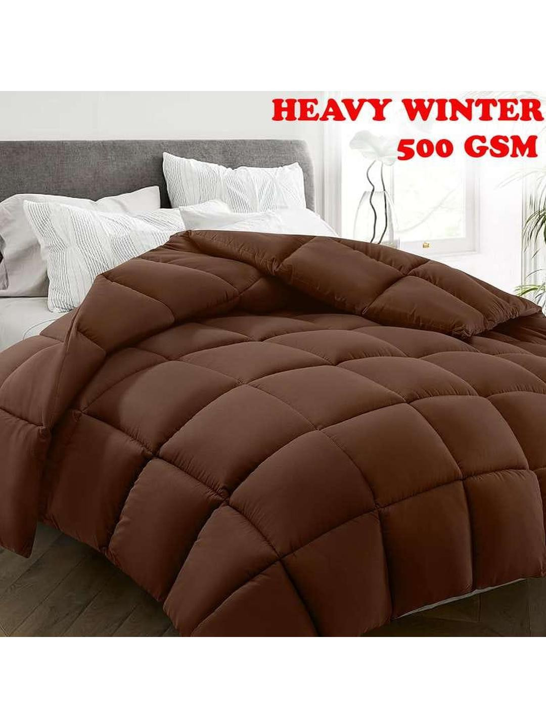 Doristyle Brown Checked Microfiber Heavy Winter 500 GSM Double Bed Comforter
