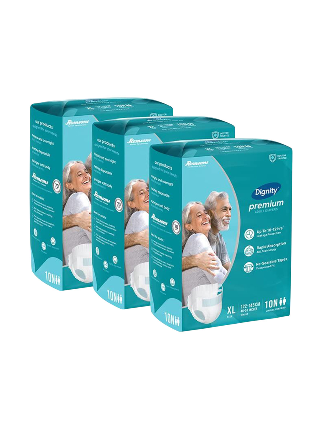 Dignity Set Of 3 Premium Tape Style Adult Diapers -L - 30-Pcs