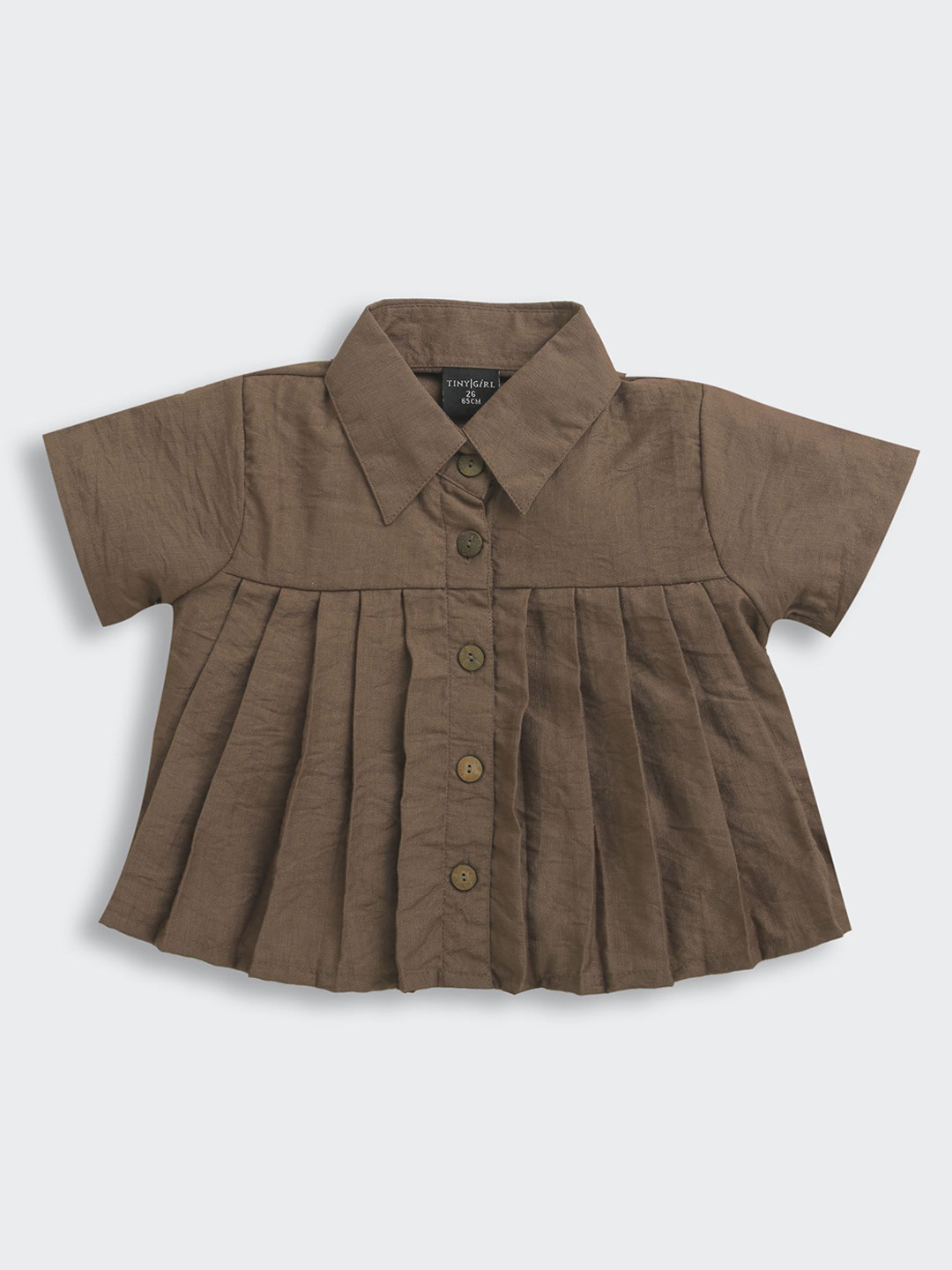 Tiny Girl Accordion Pleats Shirt Style Crop Top