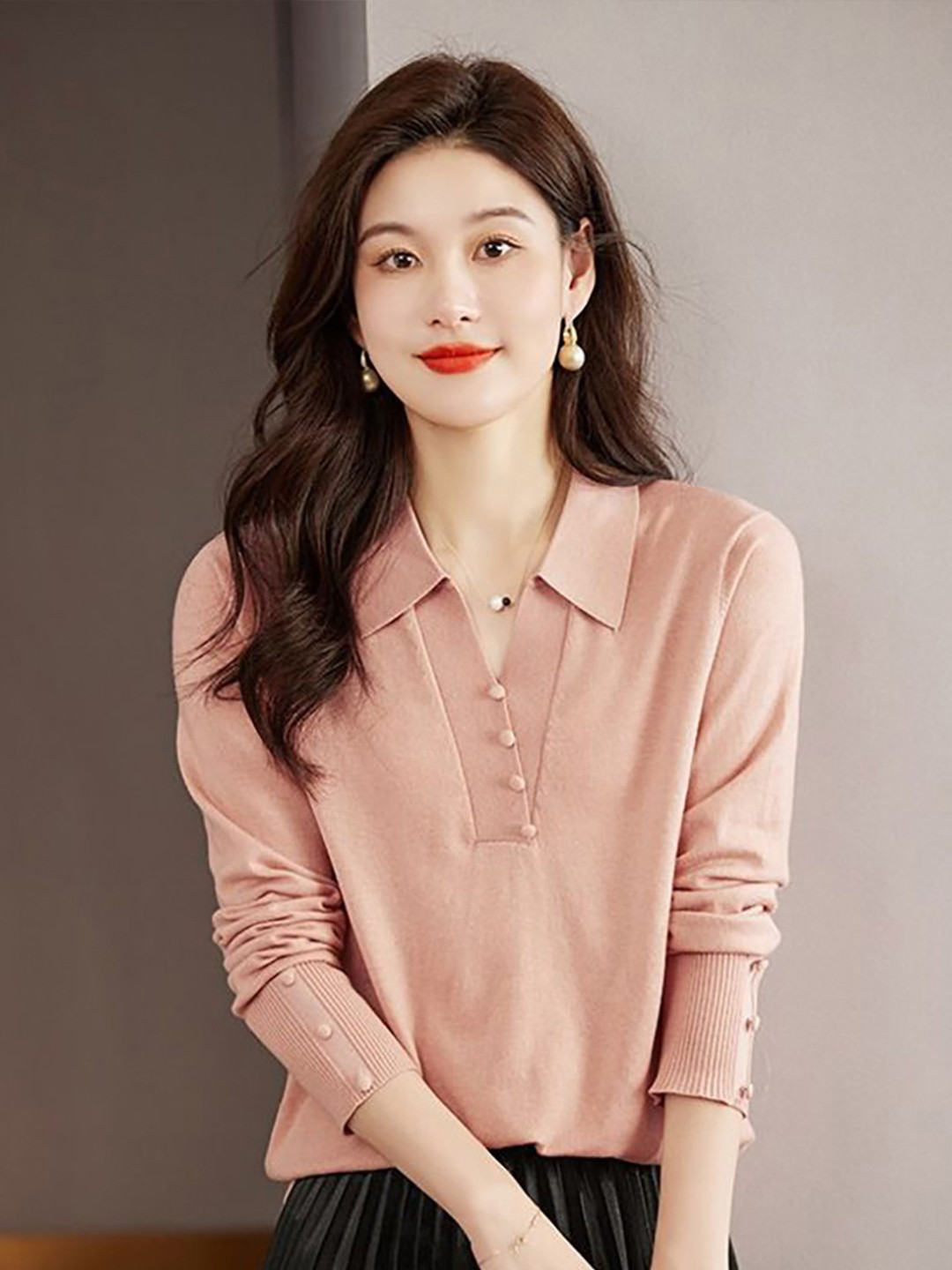 StyleCast Women Cotton Long Sleeves Shirt Collar Cardigan Sweaters