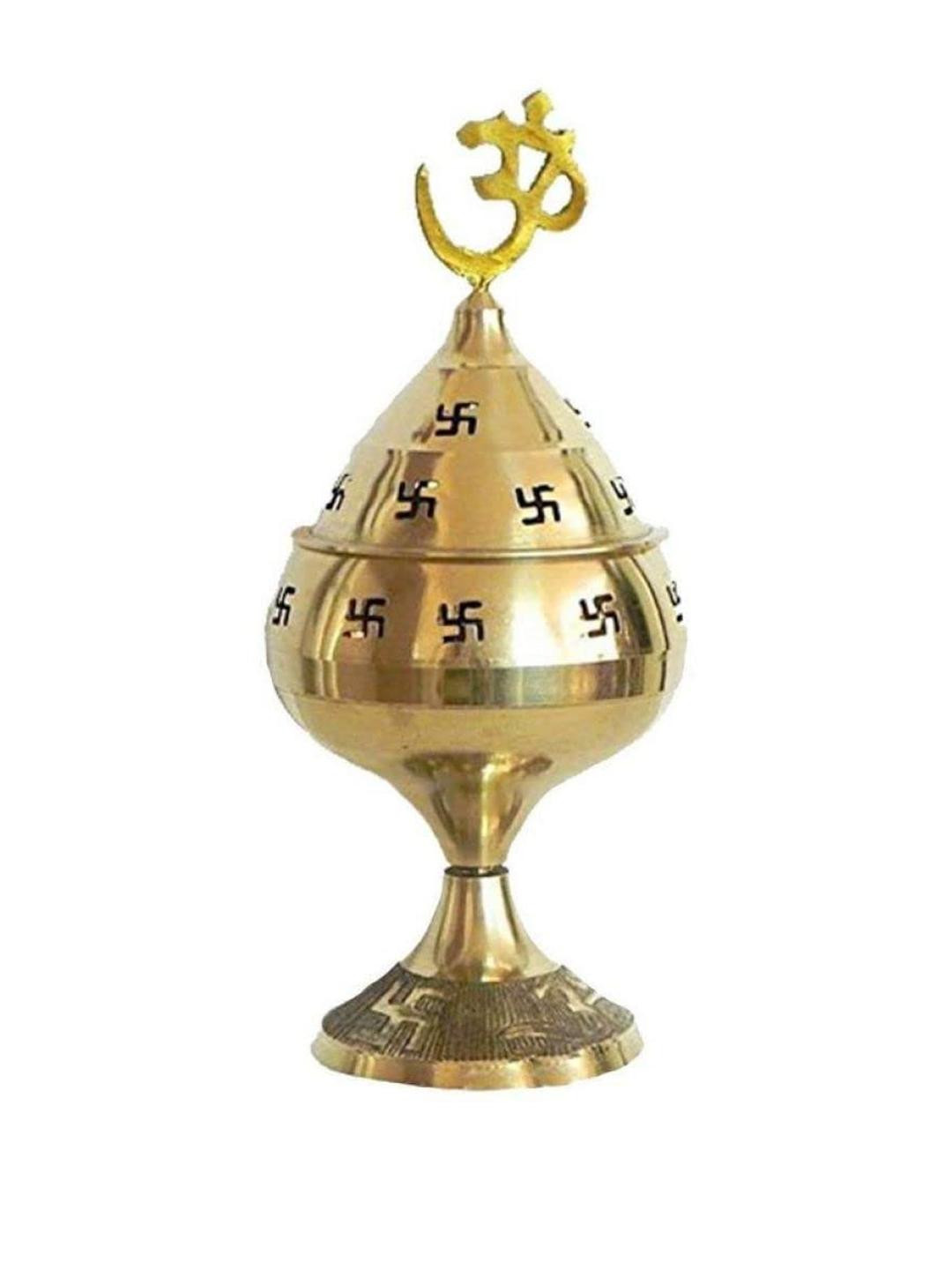 Shakuntla Vintage Gold Brass Om Mantra Oil Lamp Pooja Diyas