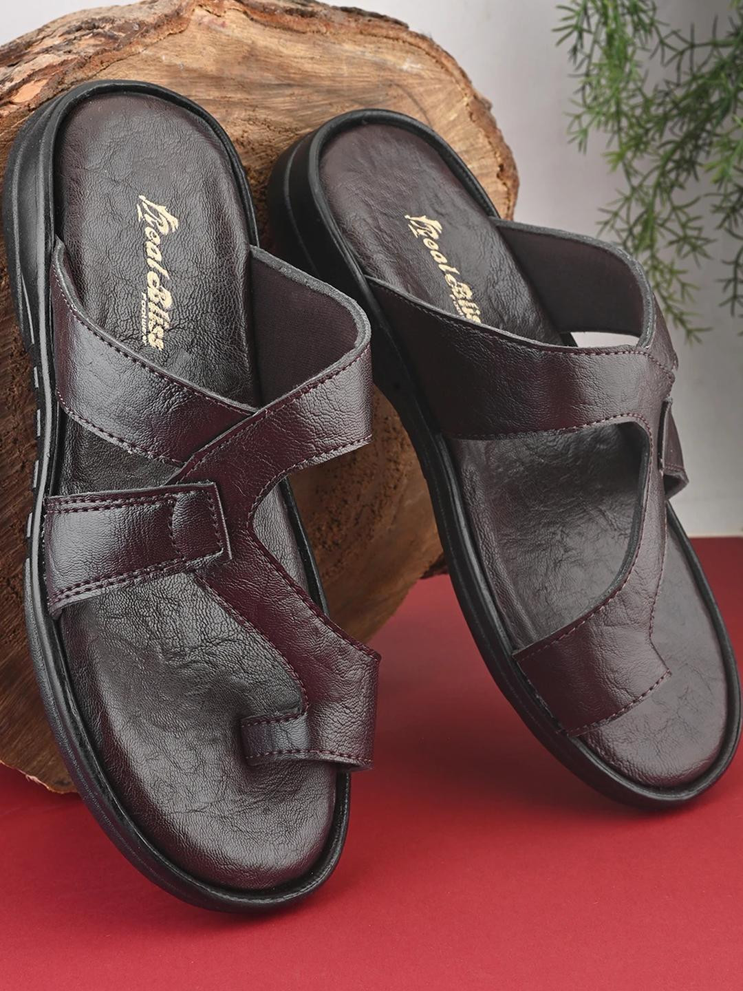 REAL BLISS FOOTWEAR Men Brown Solid Criss-Cross Strap Thong-Style Flip-Flops