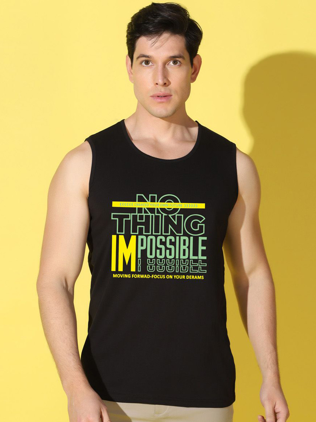 WOOSTRO Typography Printed Cotton Scoop Neck Gym Vest