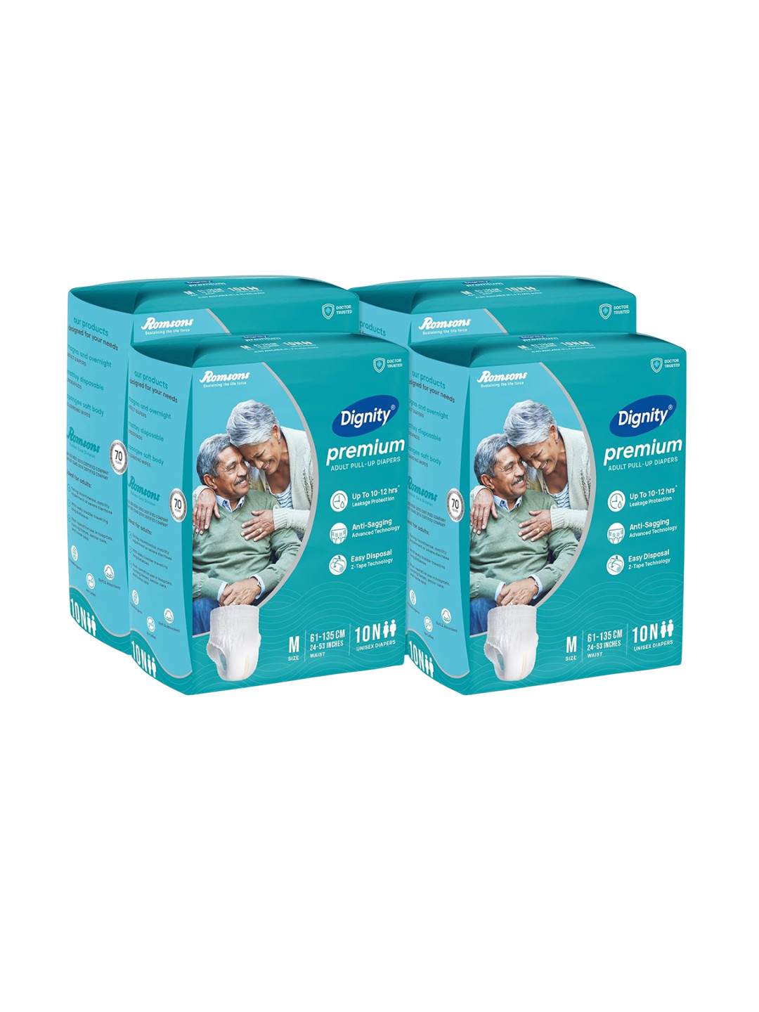 Dignity Set Of 4 Premium Pant Style Adult Diapers - M - 10Pcs Each