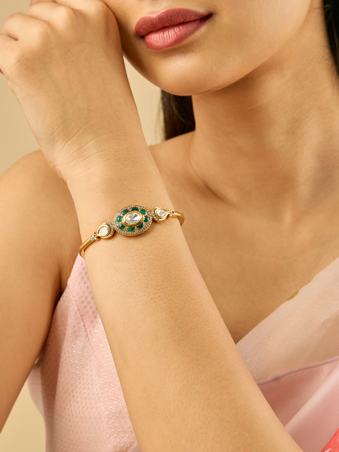 Kushal's Fashion Jewellery Ruby Victorian-Plated Ethnic Kundan Kada Bracelet