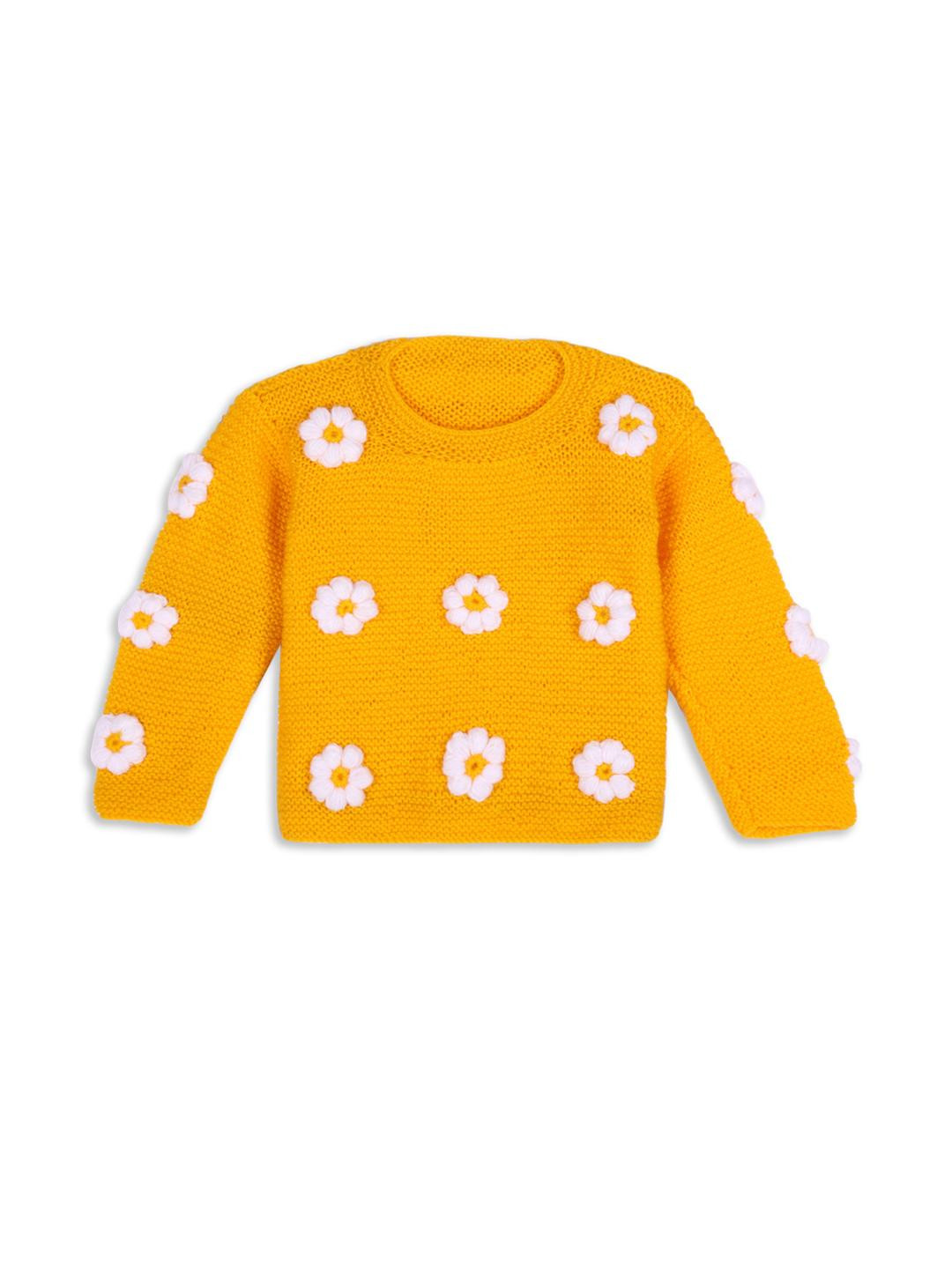 Star Lath Unisex Kids Beige With Floral Design Woolen Sweater