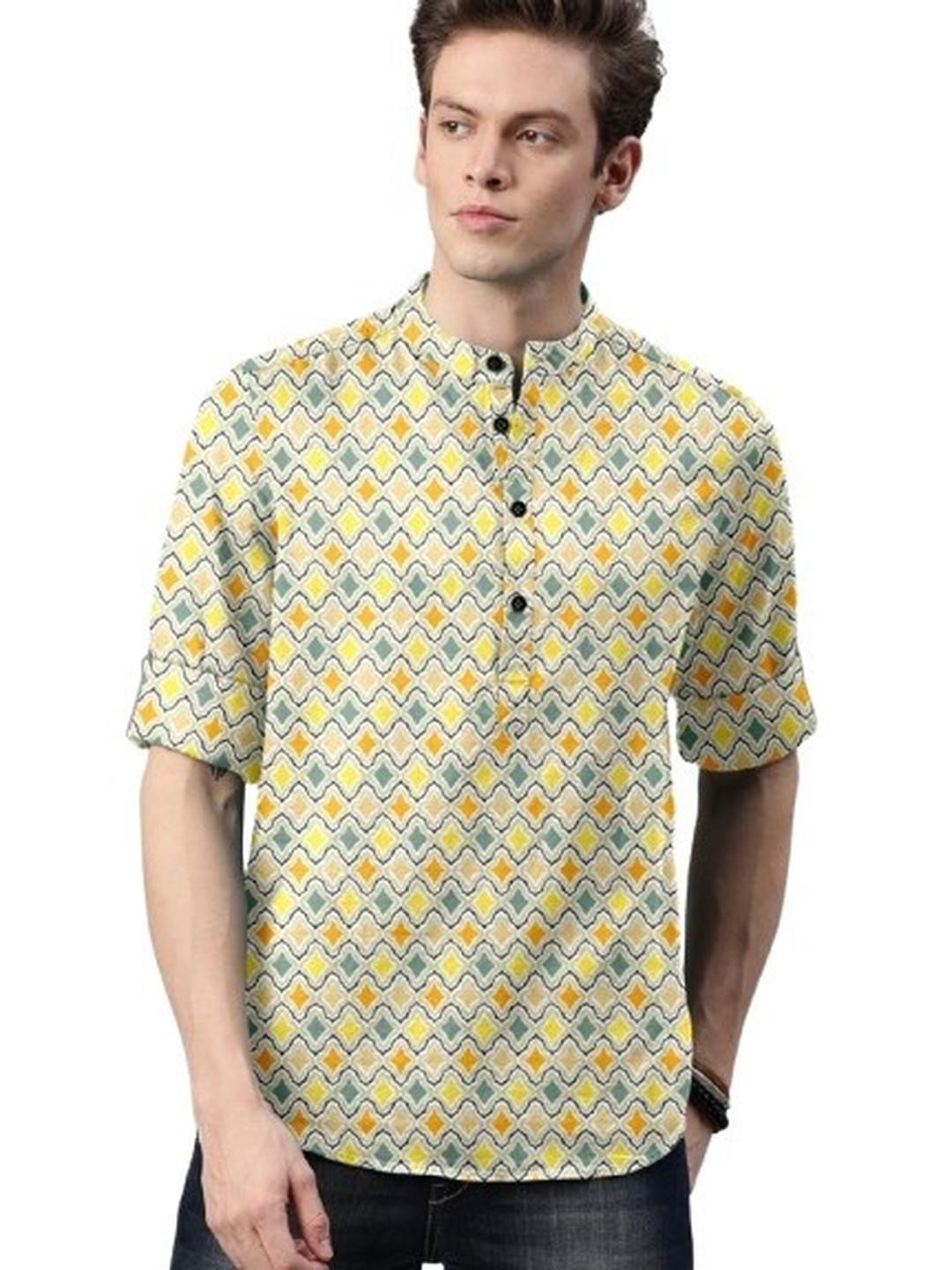 ISUEL FAB Men Yellow Cotton Shirts