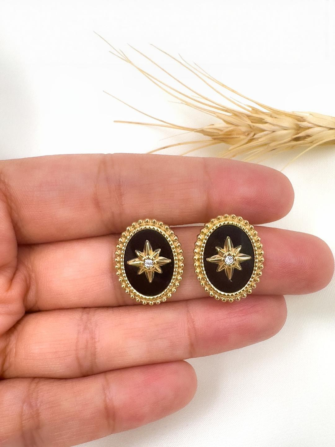 LOLO LePA Gold Plated Stainless Steel Black Emery stud Earrings