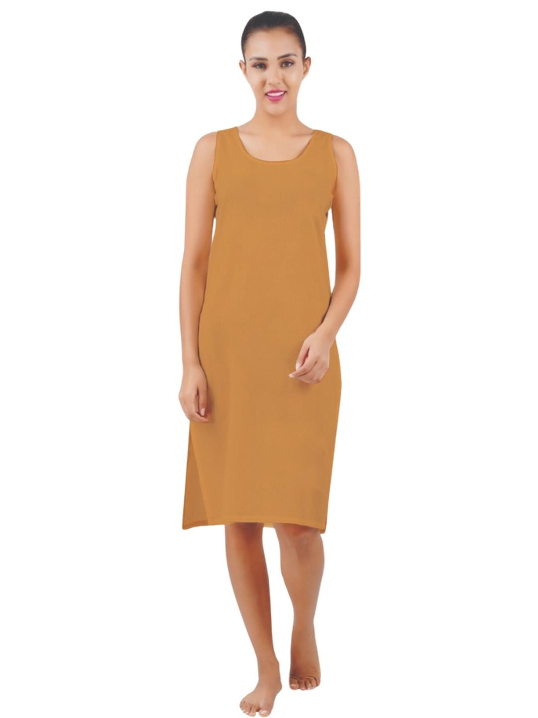 Happy Bunny Women White and Mustard Yellow Cotton Knee Long Inner Slip