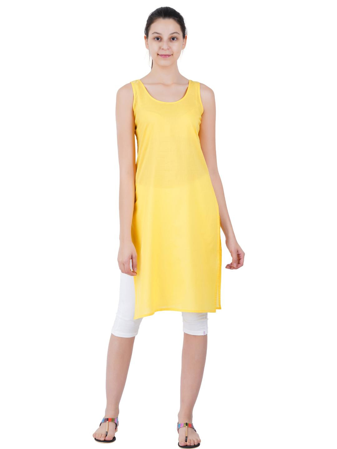 Happy Bunny Women Long Inner Slip For Kurti -White And Light Yellow Pair