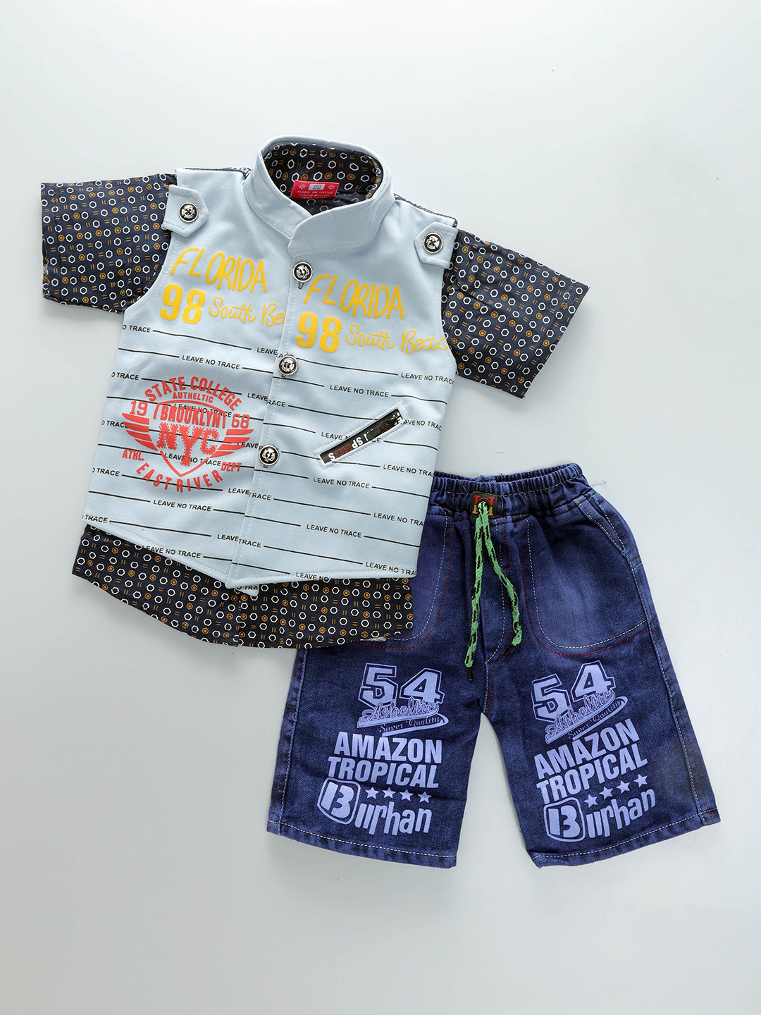 Usman Harooni Collection Kids Printed Jacket With Shorts