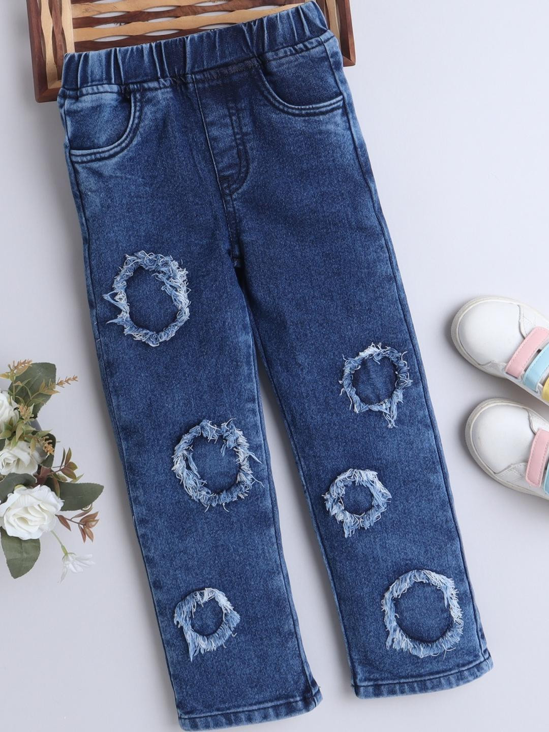 BRIGHT STARS KIDSWEAR Girls Regular Fit Mid-Rise Light Fade Stretchable Jeans