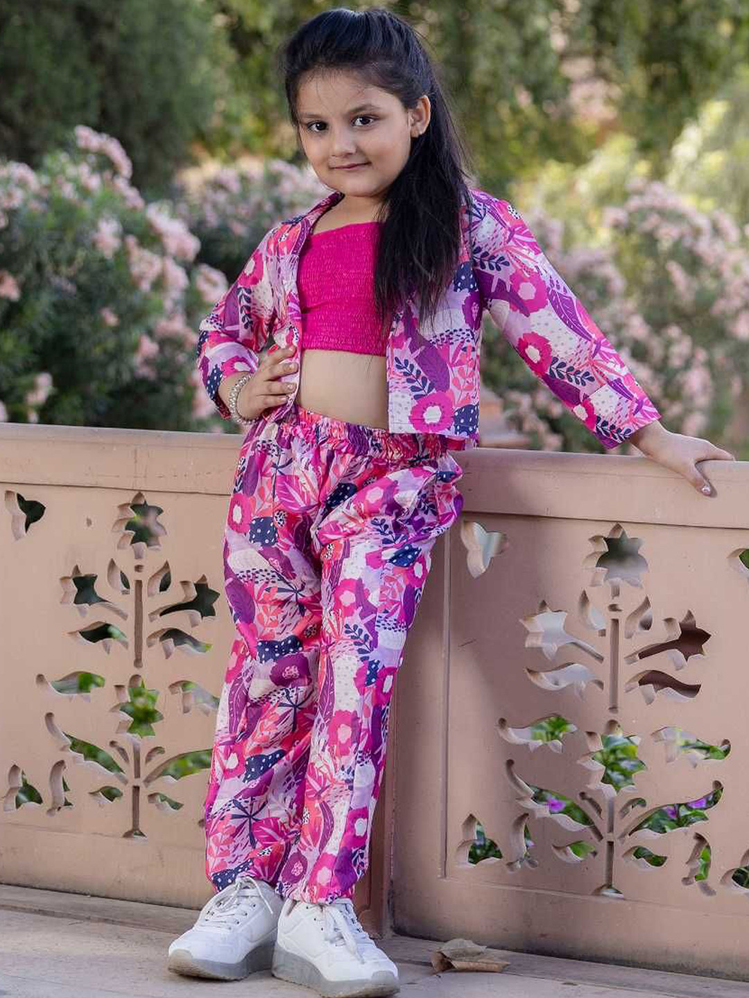 Sangria Girls Shoulder Straps Pure Cotton Top With Trousers & Jacket
