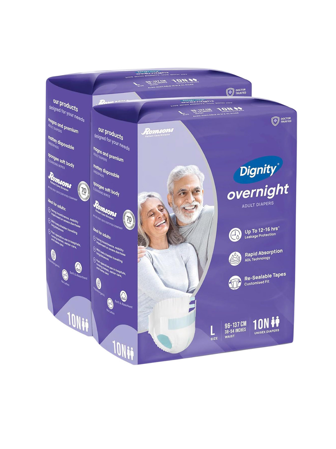 Dignity Set Of 2 Overnight Tape Style Adult Diapers - L - 10Pcs Each