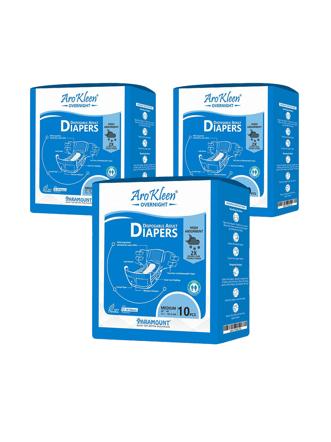 Arokleen Set Of 3 Disposable Adult Diapers - 10 Pcs Each - Medium