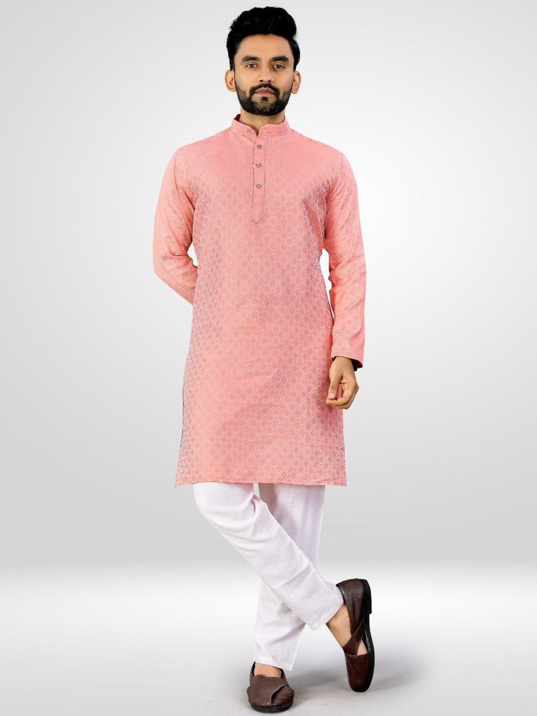 Ae Aahira Enterprise Men Thread Work Straight Pure Cotton Kurta