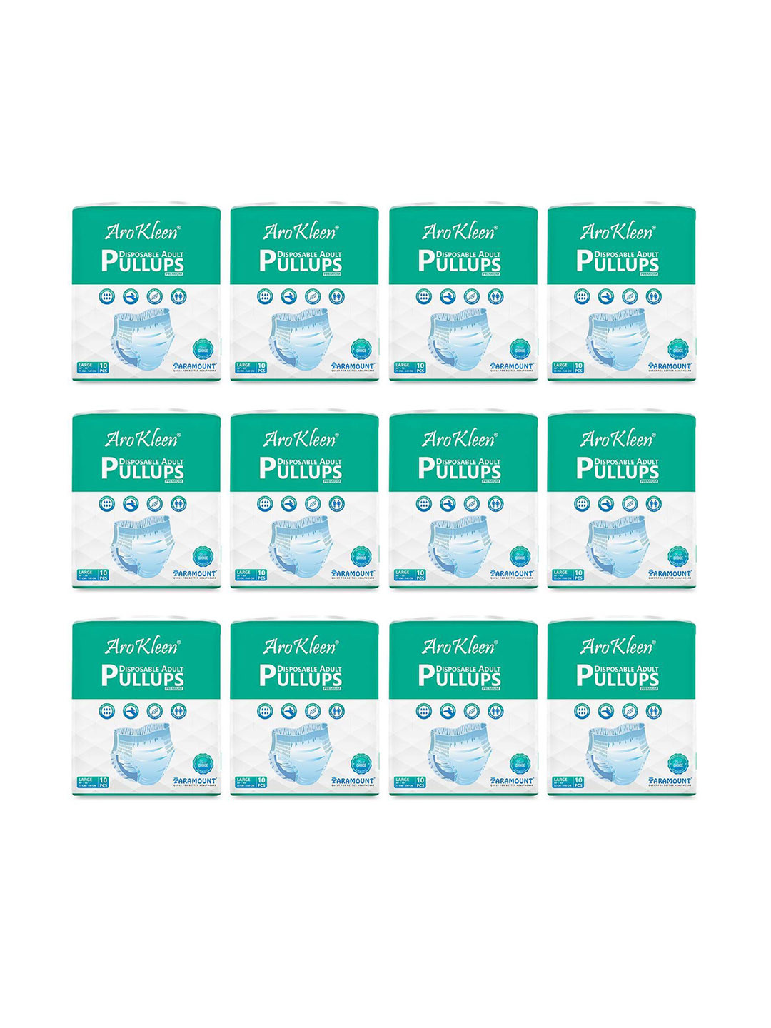 Arokleen Set Of 12 Premium Tape Style Adult Diapers - L - 10 Pcs Each