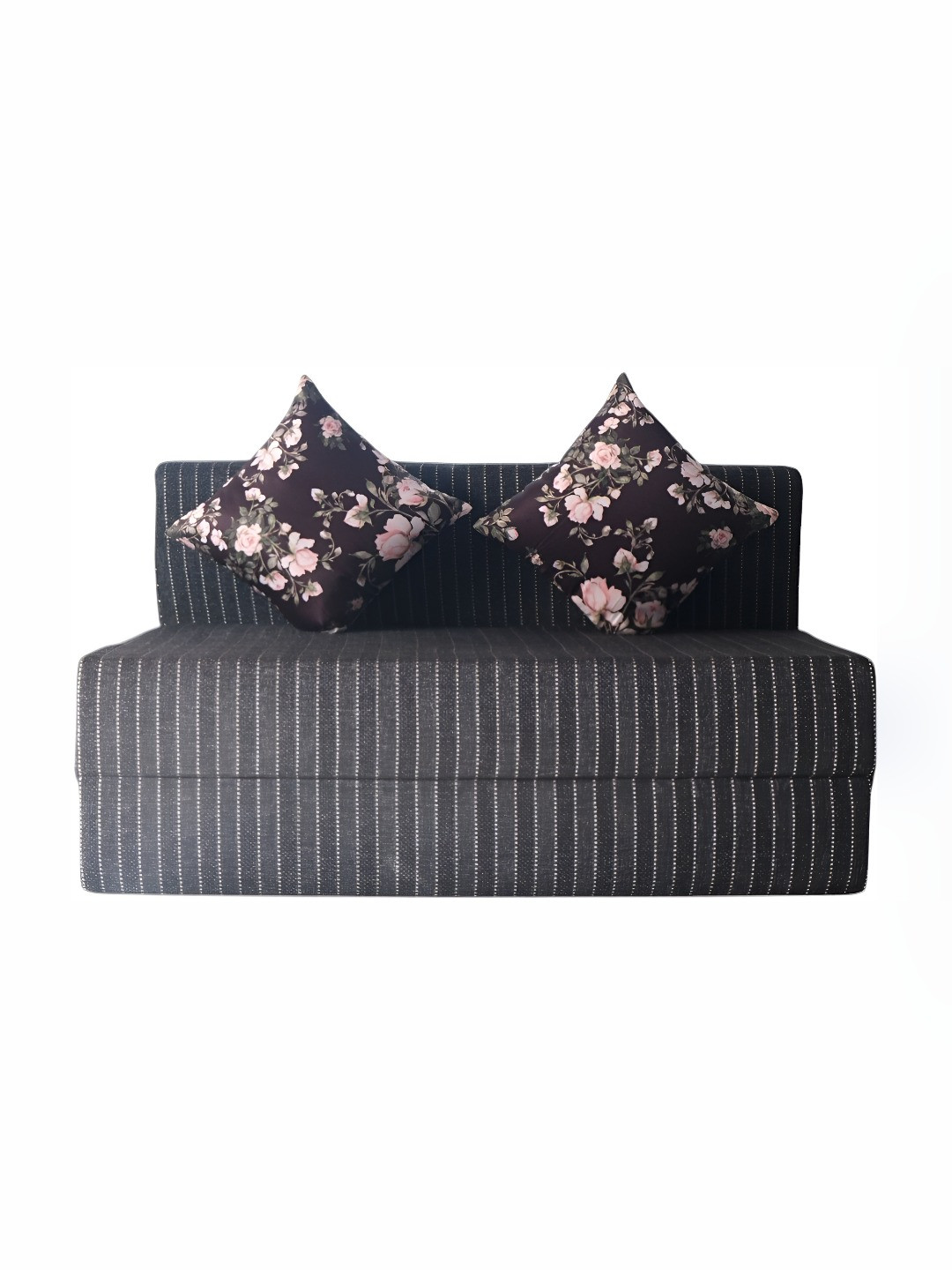FRIENDS LIFE Grey & Black 2 Seater Comfort Sofa Cum Bed With Pillows