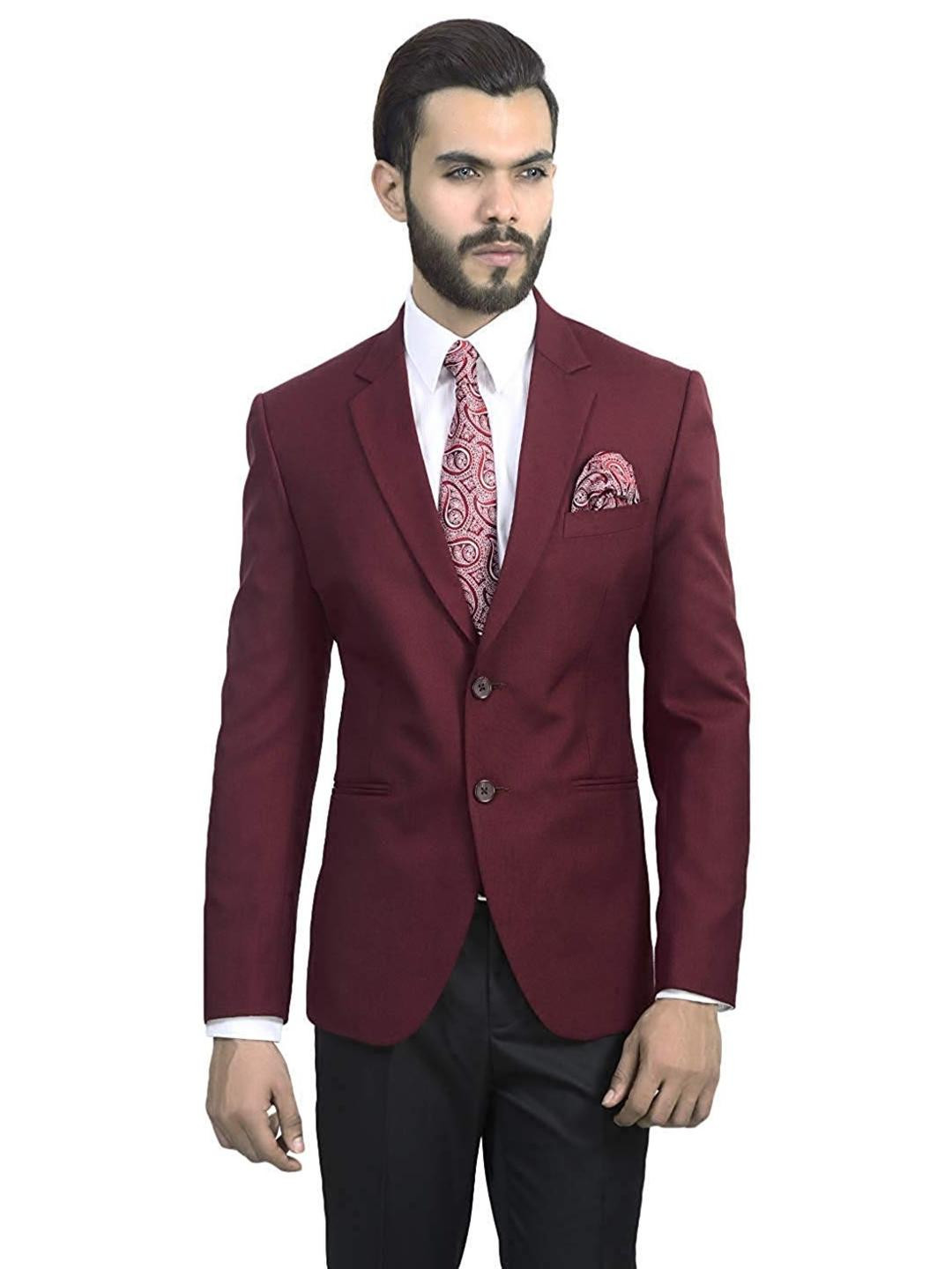 DHINGRA Men Maroon Slim Fit Single-Breasted Formal Blazer