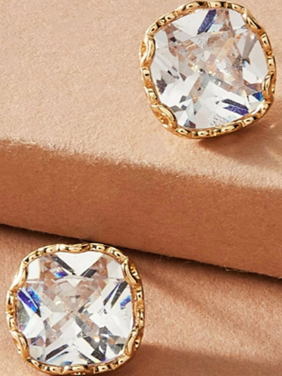 Rovlina Women Gold-Plated Circular Cubic Zirconia Studded Alloy Earrings