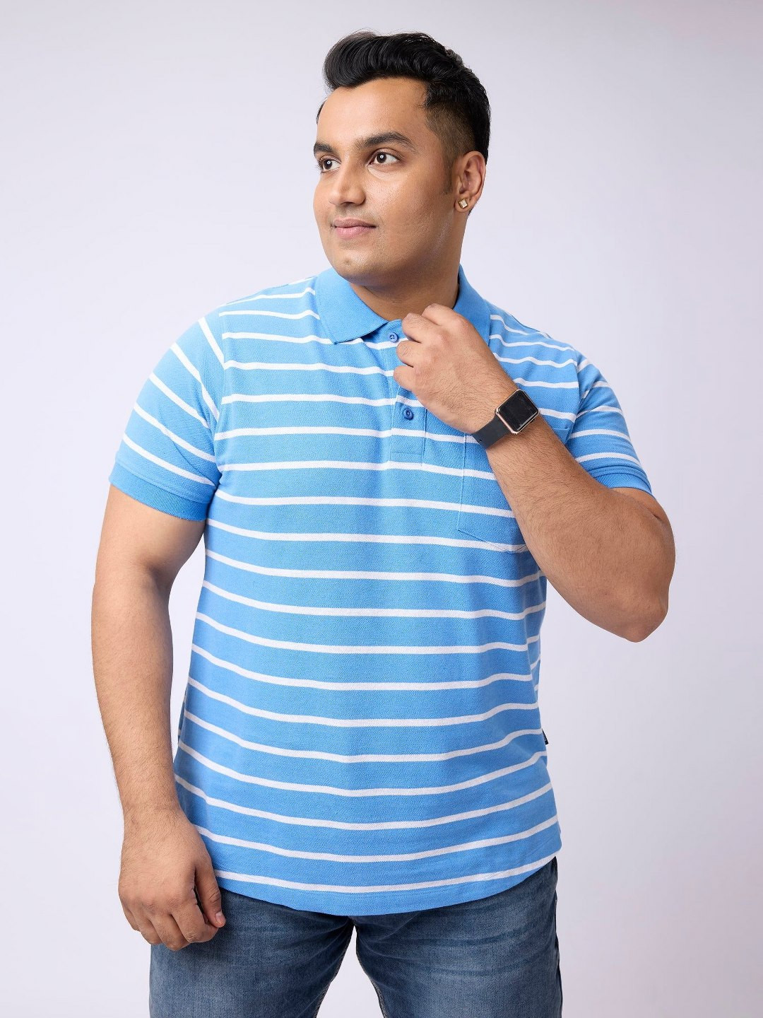 Big Hello - The Plus Life Men Striped Polo Collar Cotton T-shirt