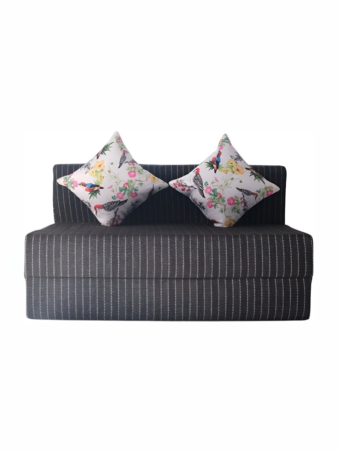 FRIENDS LIFE Grey & White 2 Seater Fold Out Sofa Cum Bed With Pillows