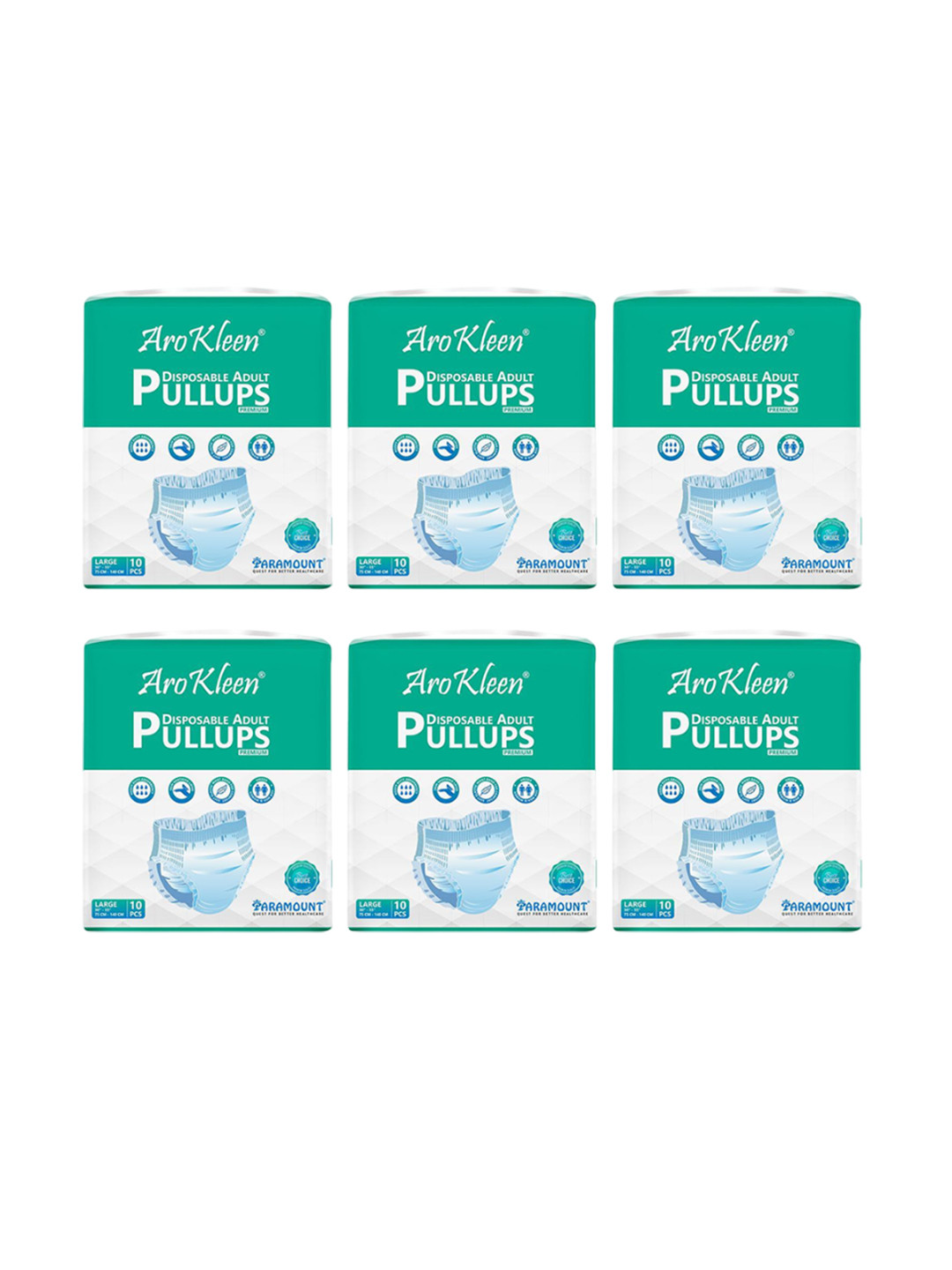 Arokleen Set Of 6 Premium Adult Pull-Up Diapers - L - 10 Pcs Each