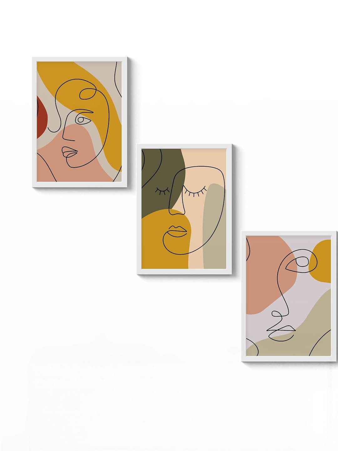 TAGVE Pack Of 3 White Minimal Shapes Line Wall Art