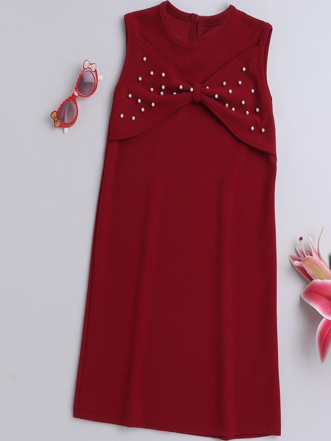 BRIGHT STARS KIDSWEAR Pearls Embellished Party Dress