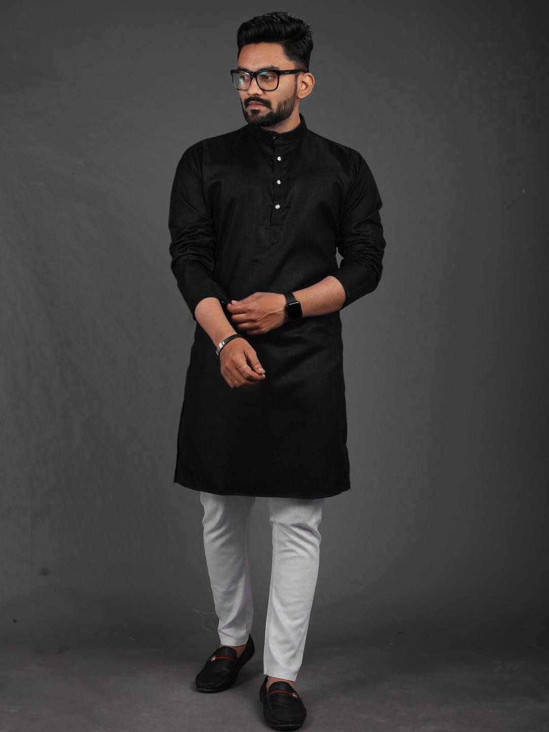 Enmozz Men Black Blended Kurtas