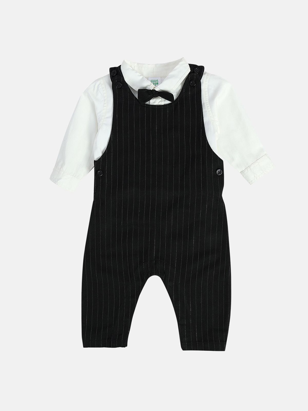 MINI KLUB Boys Cotton Full Sleeves Shirt With Striped Dungaree