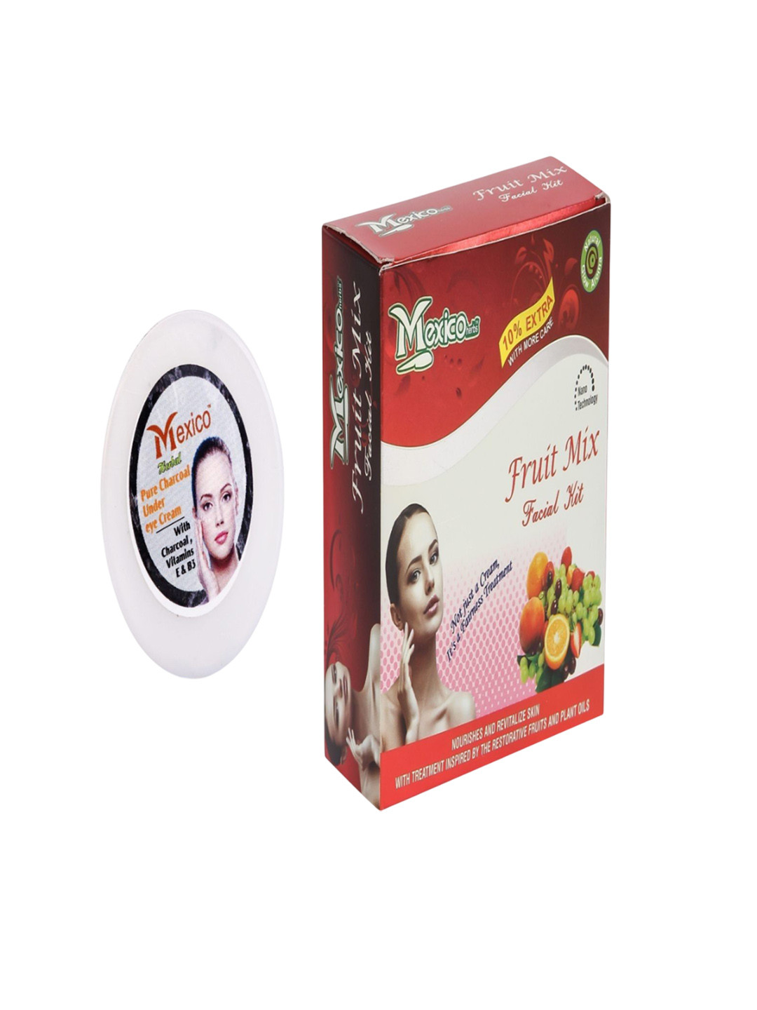 Mexico herbs Pack Of 2 Fruit Mix Facial Kit With Pure Charcoal Under Eye Cream
