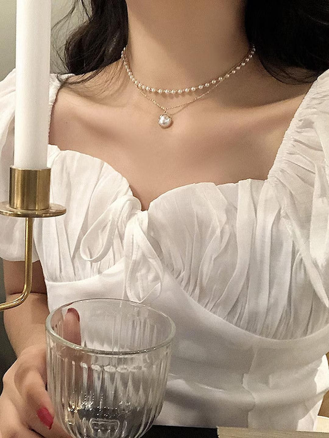 DressBerry Women White & Gold-Plated Pearl Double Layered Necklace