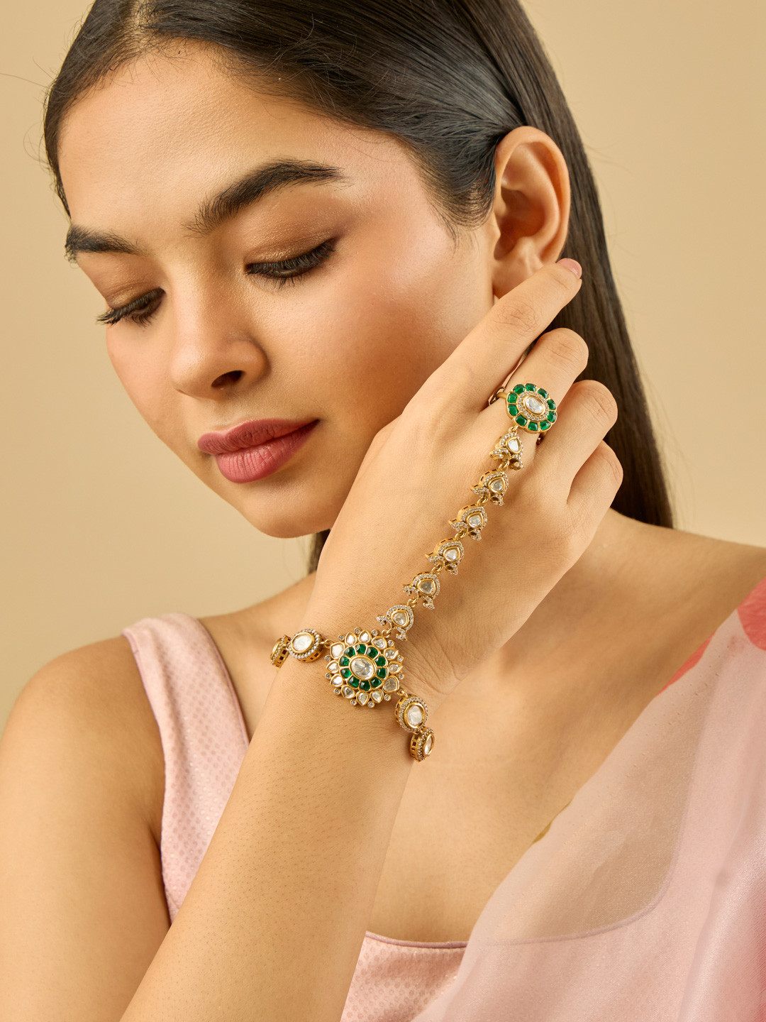 Kushal's Fashion Jewellery Women Victorian-Plated Kundan Link Bracelet