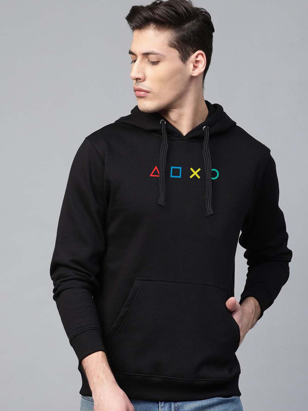 Organic Chics Men Printed Hooded Kangaroo Pocket Sweatshirt