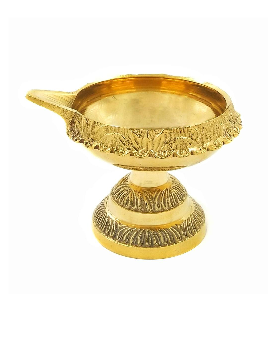 Shakuntla Vintage Gold Plated Brass Diya With Stand