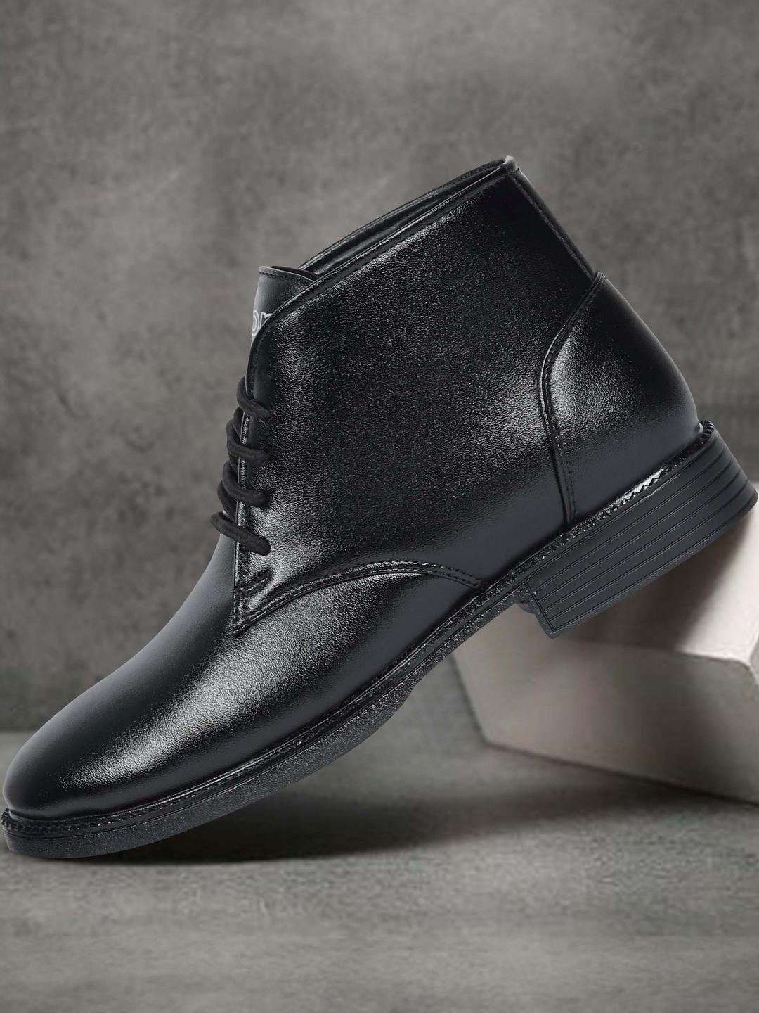 aadi Men Black Synthetic Leather Lace-Up Formal Ankle Boots