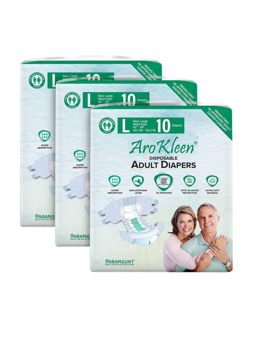 Arokleen Set Of 3 Disposable Adult Tape Diapers - L - 10Pcs Each