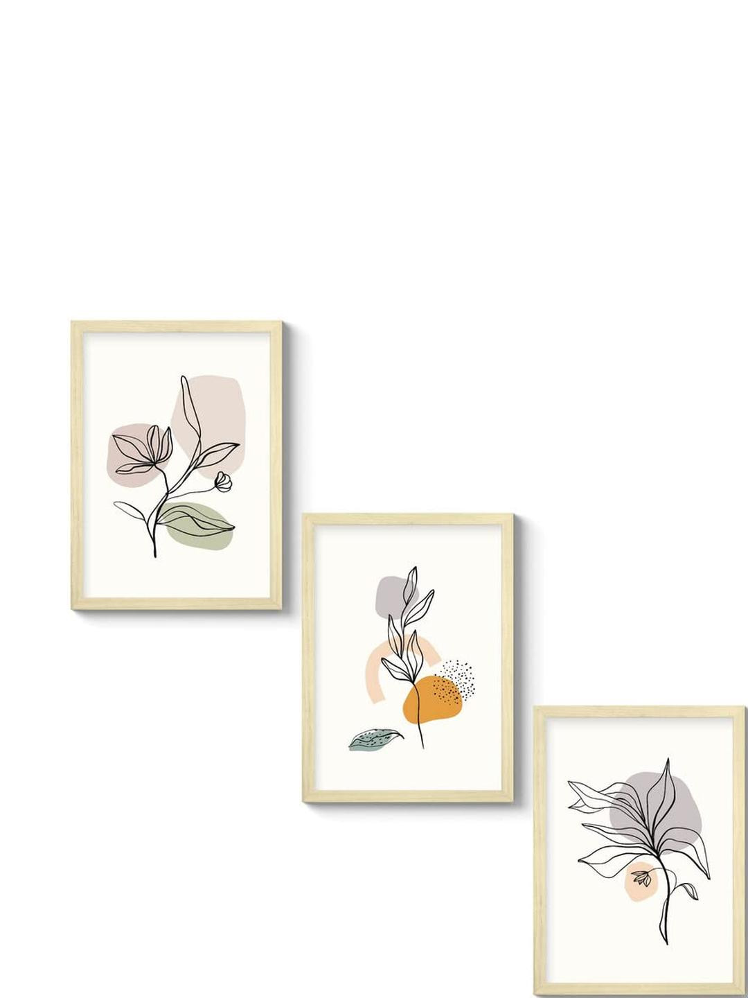 TAGVE Set of 3 Watercolour Flower & Plants Framed Abstract Art