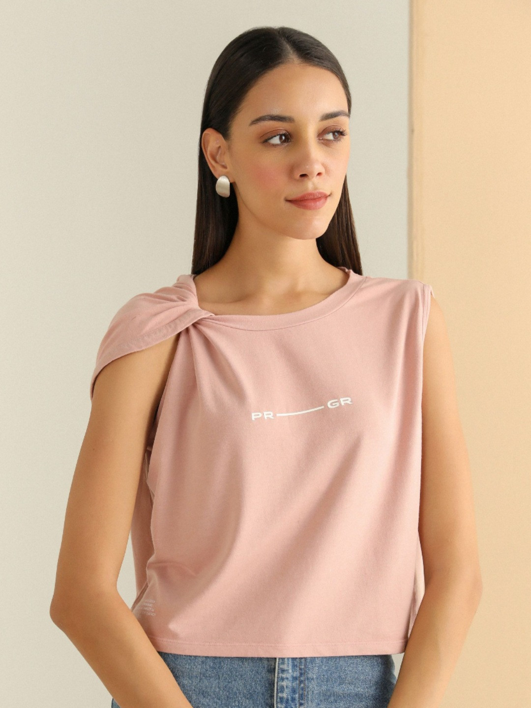 PRIMAL GRAY Women Solid Round Neck Relaxed Fit Cotton T-Shirt