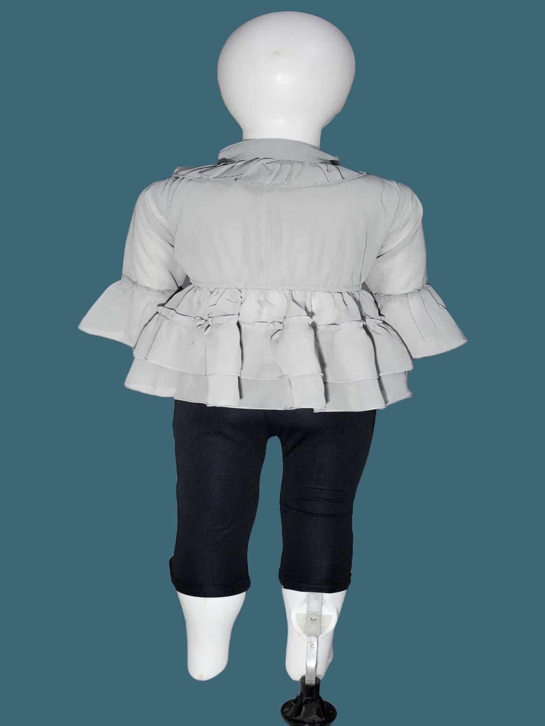 A R GARMENTS Girls Grey Poly Georgette Clothing Set
